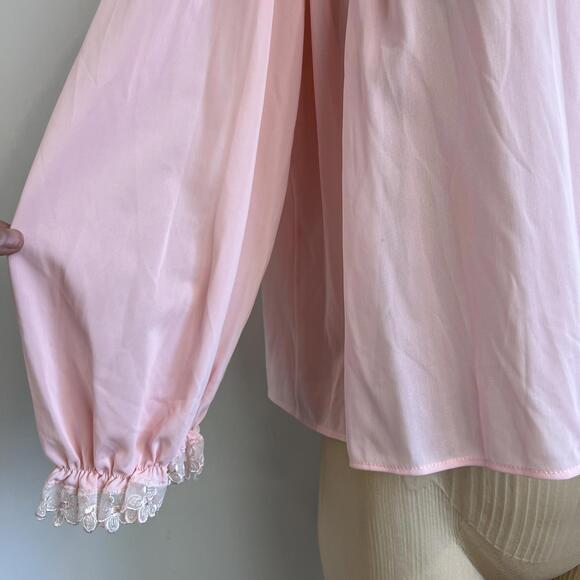 Vintage 80s Creation Model Intimates Cropped Sheer Pink Baby Doll Top Bow Pale - Picture 2 of 13